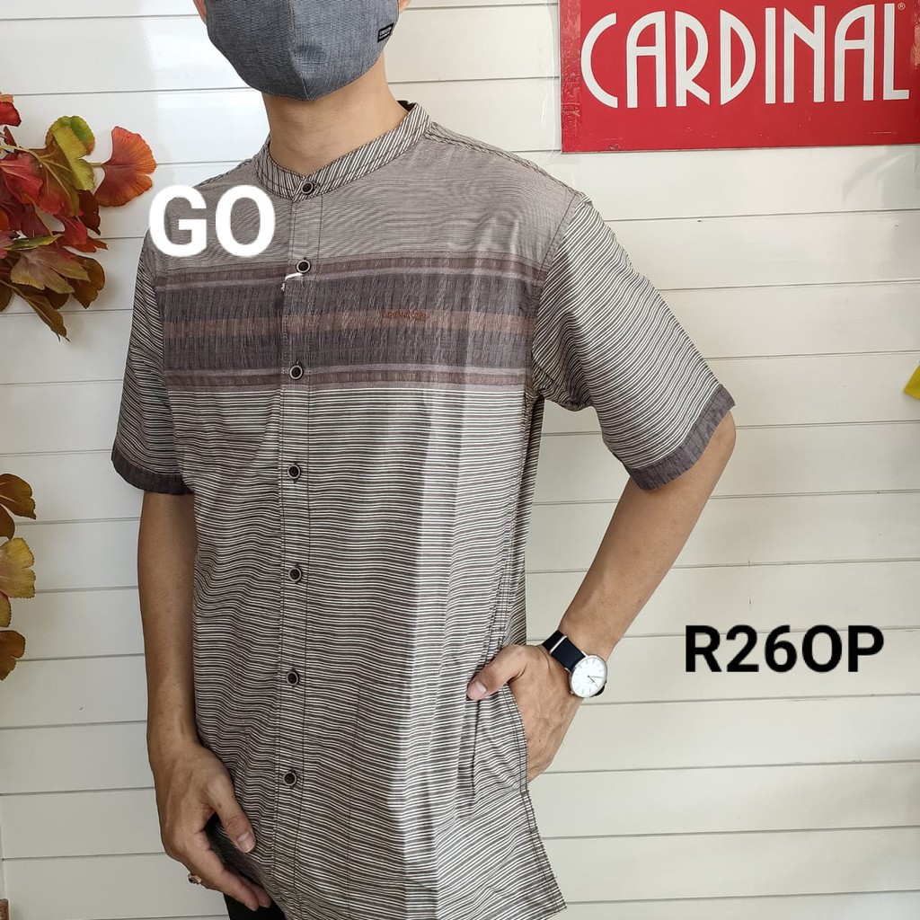 gos S-M CARDINAL KEMEJA KOKO Taqwa Pakaian Pria Original Baju Muslim Salur Lengan Pendek Kekinian