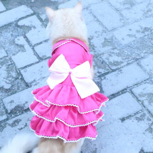 Dress layer pinky satin untuk kucing / baju kucing anjing size S M L XL