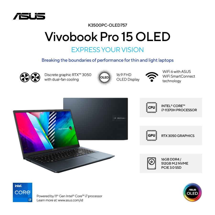 Jual Asus Vivobook Pro 15 Oled K3500pc Oled757 Quiet Blue Intel® Core™ I7 11370h Nvidia 8561