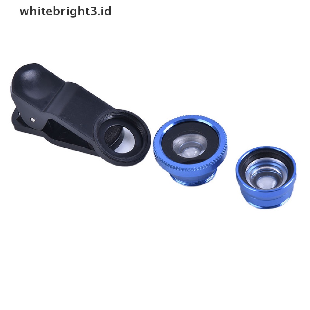 (whitebright3.id) 3in1 Lensa Kamera Fish Eye + Wide Angle + Macro Untuk Handphone Universal