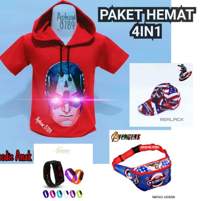 {BISA COD} PAKET KOMPLIT 4IN1 KAOS HOODIE LED TOPI BORDIR JAM DIGITAL DAN TAS WAISTBAG