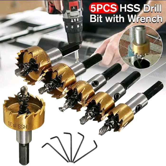 Mata Bor Carbide Hole Saw Cut Set 5 pcs Holesaw HSS 5pcs Gold Pelubang Besi Metal Steel Kuning Emas