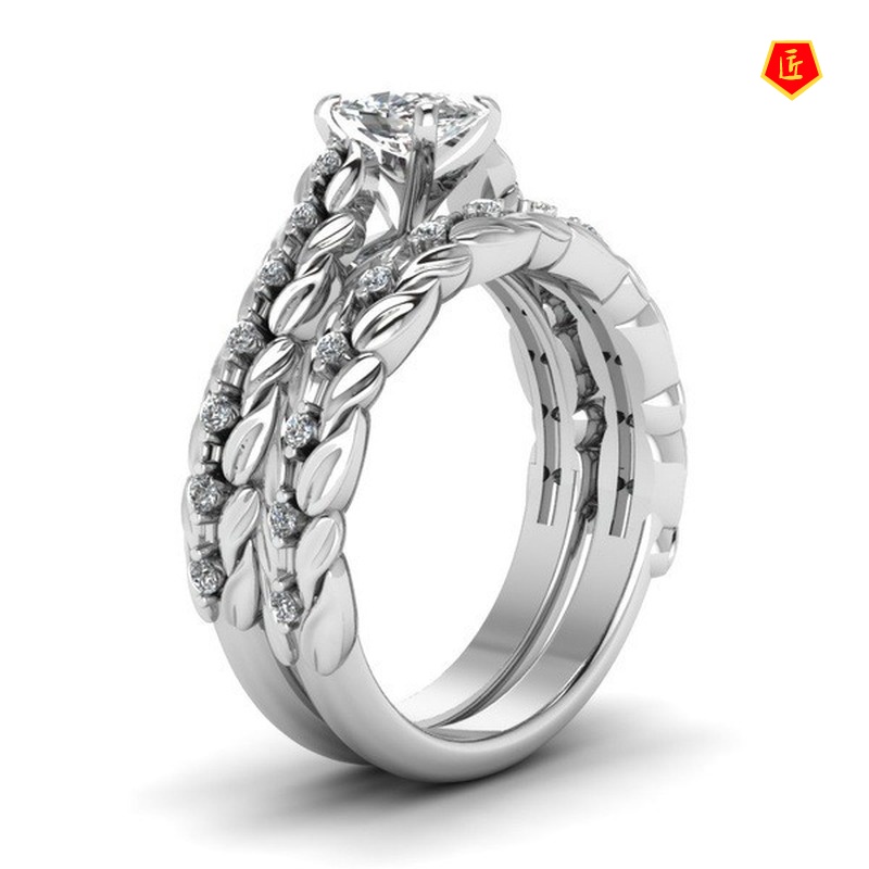 [Ready Stock]Fashion Creative Ear of Rice-Shaped Inlaid Diamond Double Ring