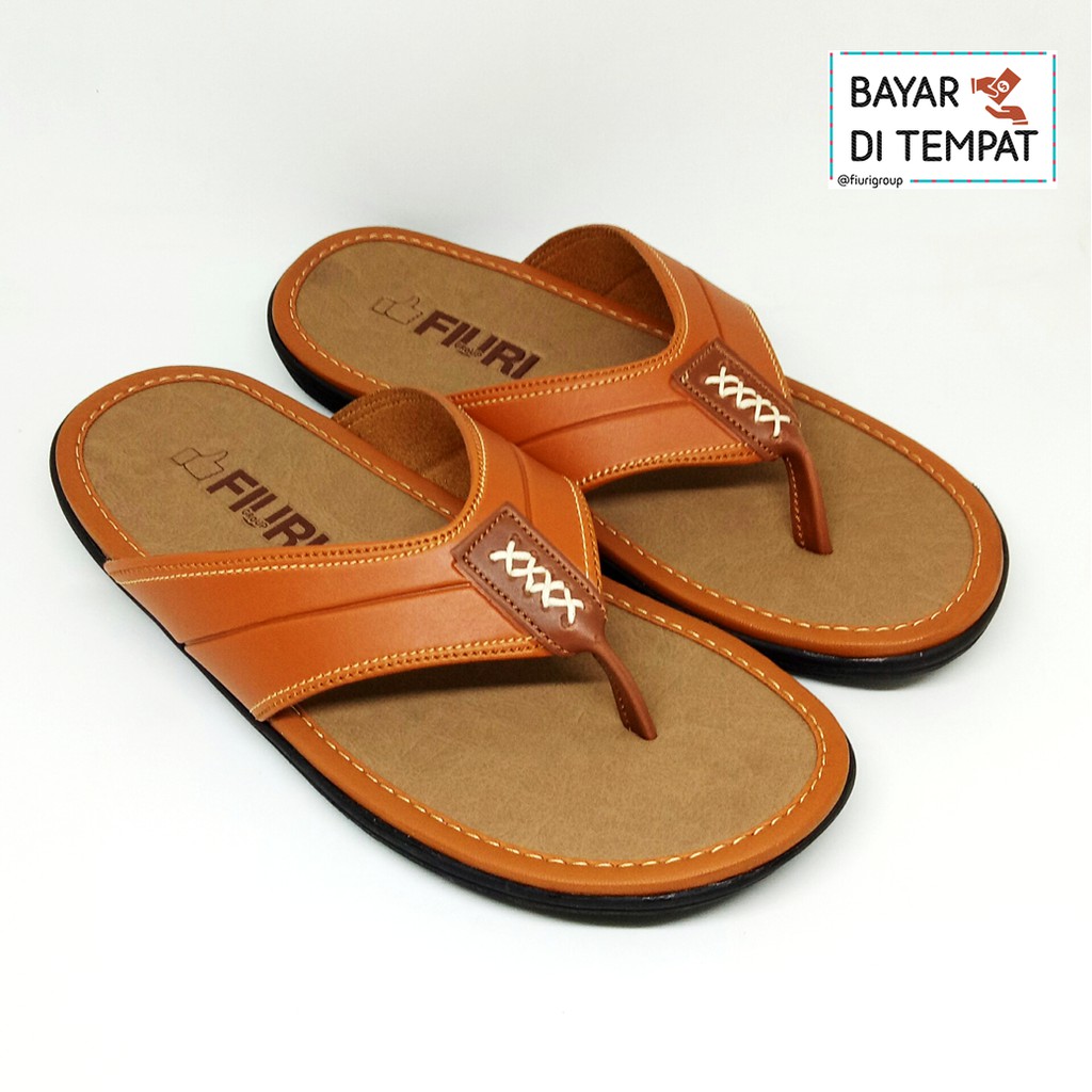 FIURI - Sandal Pria Dewasa Japit Coklat - Sendal Jepit Casual Kulit Selop Cowok Laki-Laki