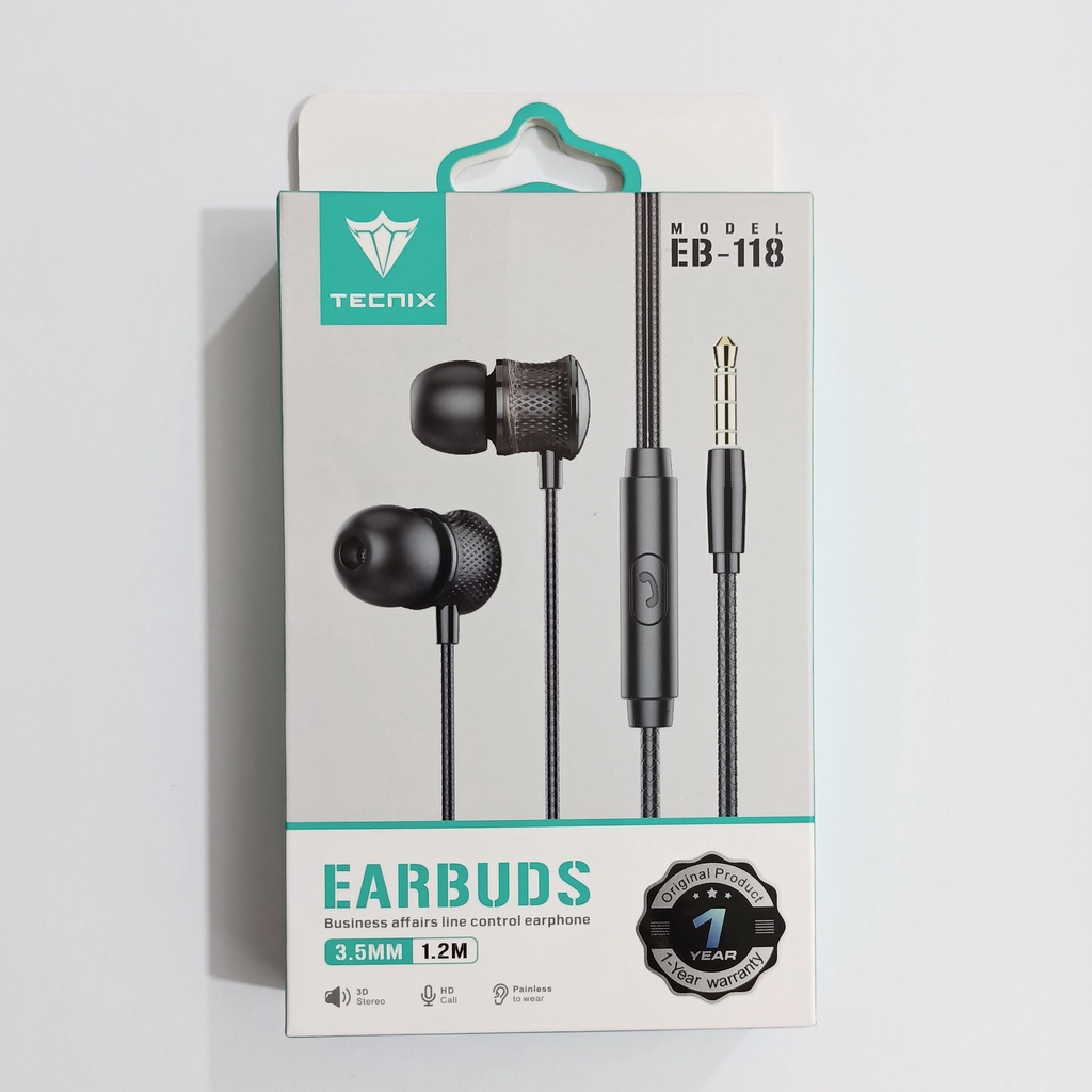 TECNIX Headset Earbuds EB-118 jack 3.5mm With Mic - Black and White -