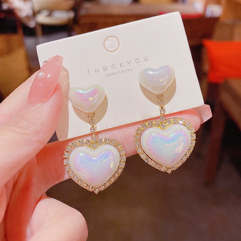 Anting Tusuk Bentuk Hati Aksen Mutiara Bahan 925 silver