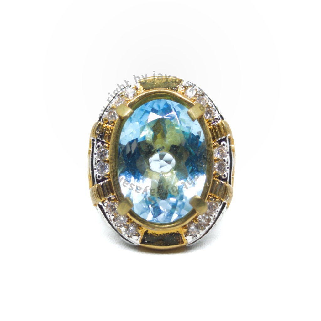 Natural Batu Permata Swiss Blue Topaz Ring Perak SBT03