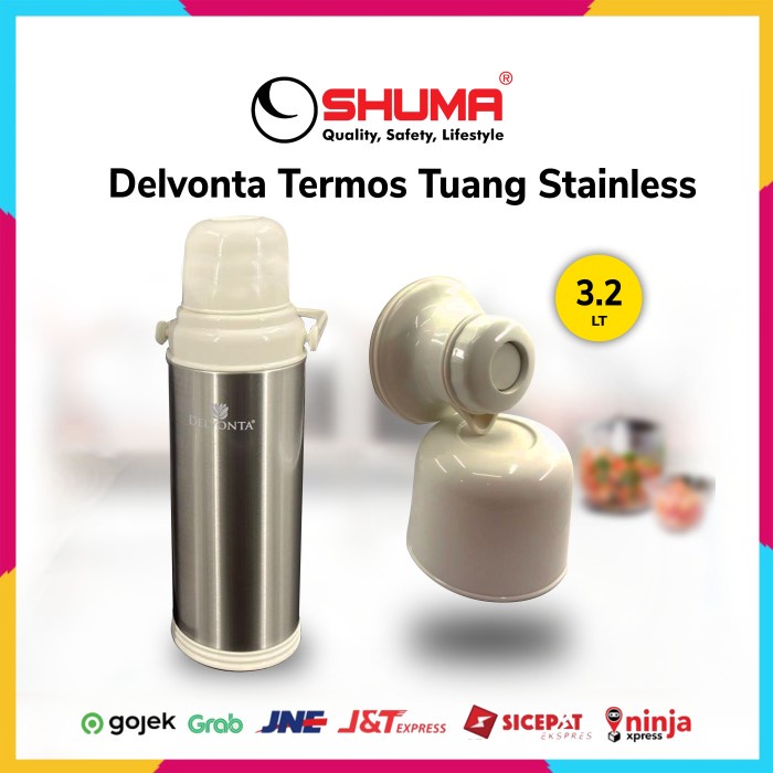 Vacuum Flask Delvonta Stainless 3.2 Liter Termos Air Tuang Tabung Kaca