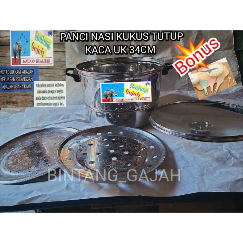 PANCI KUKUS NASI DAN KUE TUTUP KACA UK 34CM JUMBO