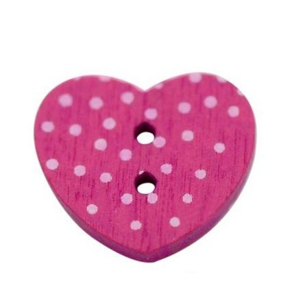 Kancing Kayu Dua Lubang - Dot Heart Style (10 pcs)