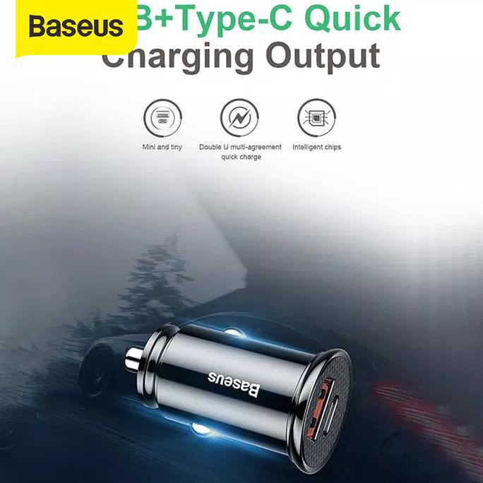 car charger baseus 30w type c pd3 0 usb quick charge 4 0   hitam