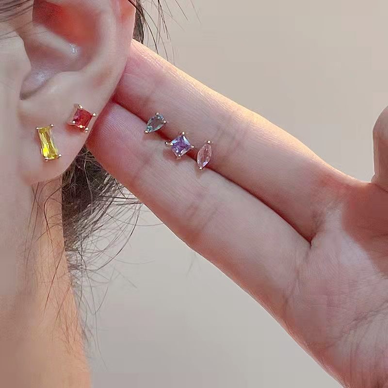 Coco Anting Tusuk Gantung Temperament Desain Geometri Hias Zircon Ada 5 Warna Gaya Koreasimple Untuk Wanita