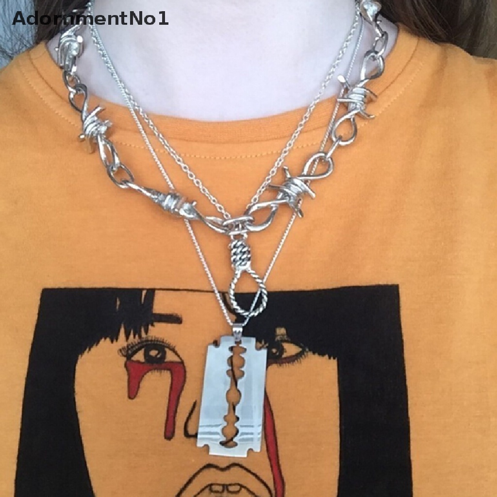 (AdornmentNo1) Kalung Choker Rantai Duri Gaya Punk Hip Hop Untuk Pria / Wanita