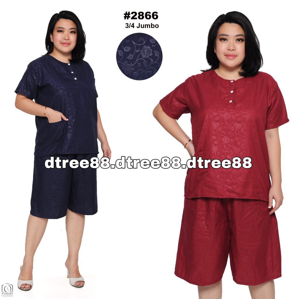 Dtree . Piyama stelan pendek jumbo katun embos baju tidur kancing depan Ld 120 cm