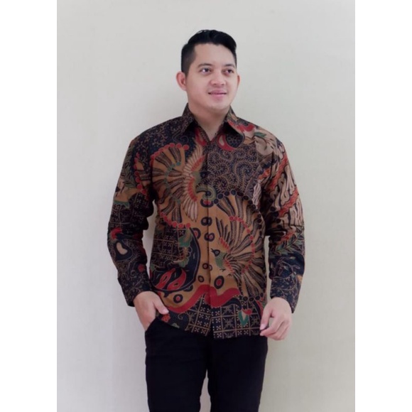 KEMEJA BATIK SOLO ORIGINAL||KEMEJA BATIK PRIA||KEMEJA BATIK SOLO MOTIF MERAK COKLAT SOGAN||KEMEJA PR