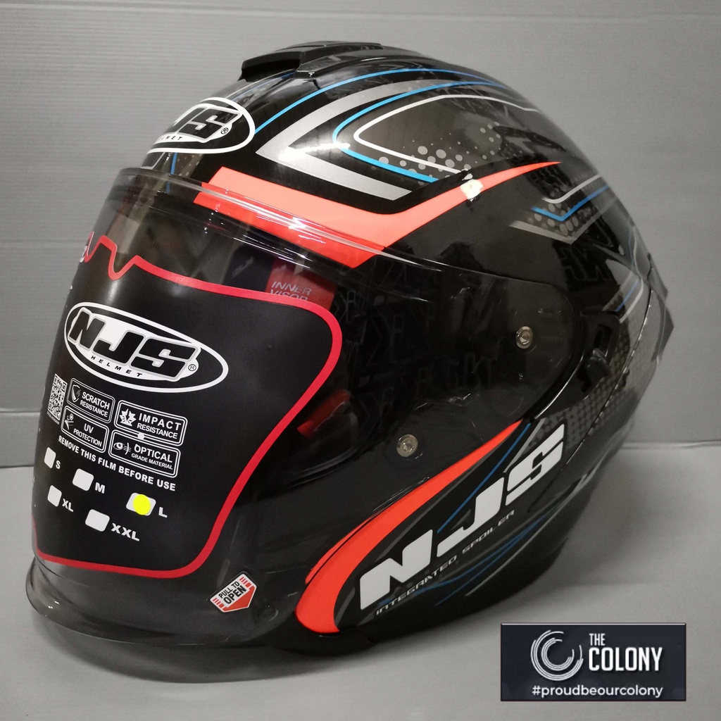HELM HALF FACE NJS KAIROZ MOTIF DOUBLE VISOR FURION BLACK ORANGE-1