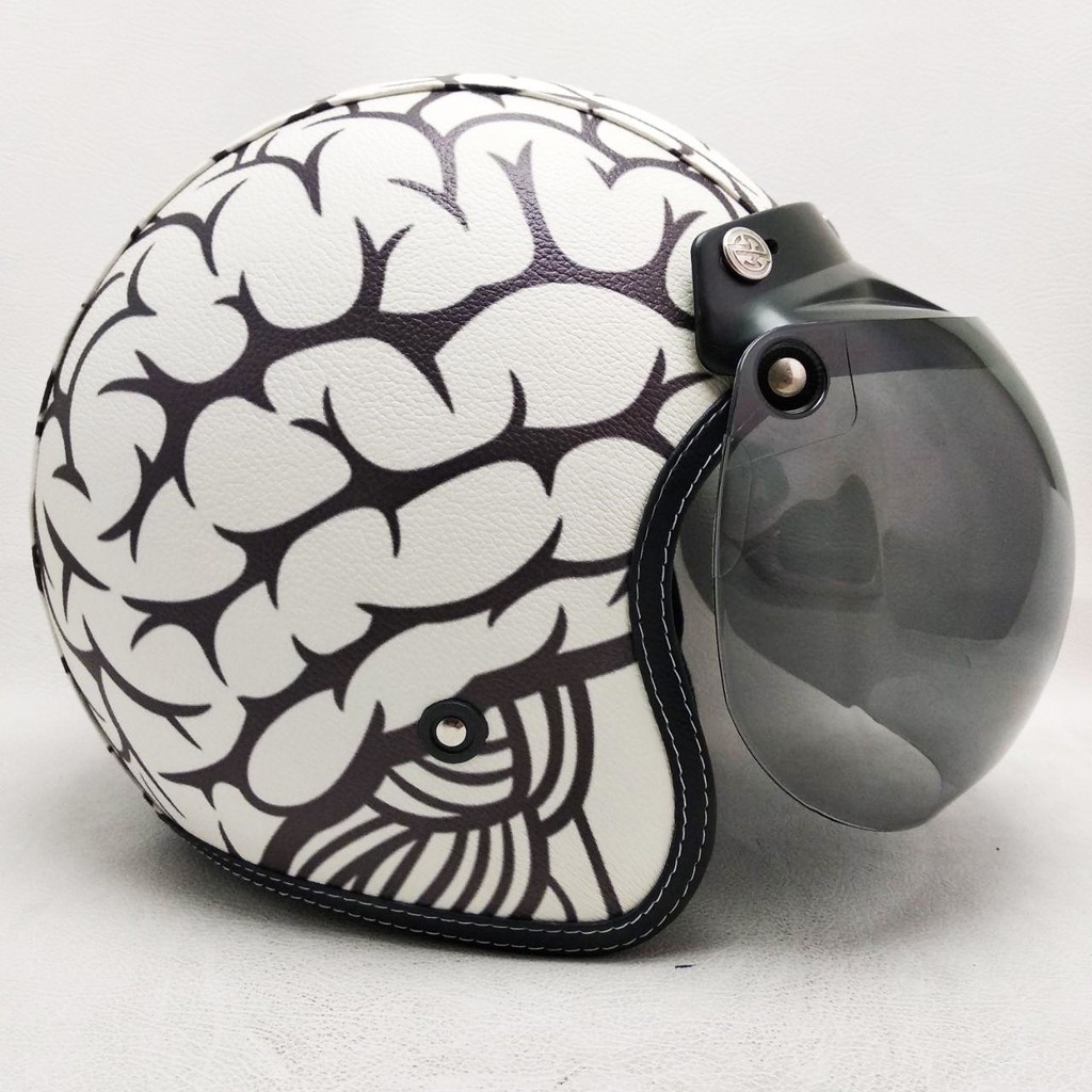 Helm Retro bogo Kulit Motif Brainy Kaca Bubble halfface
