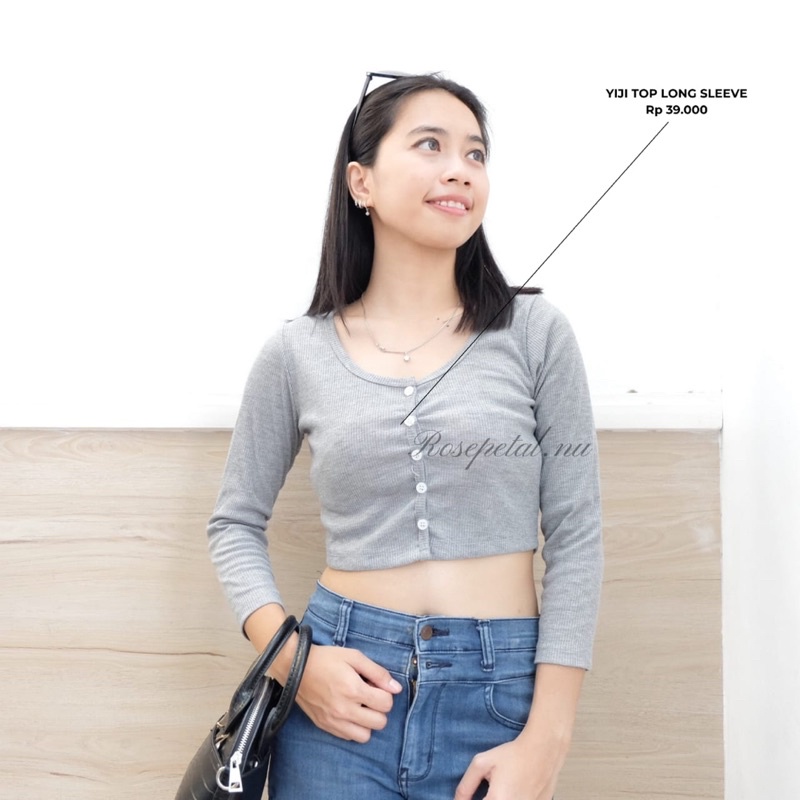 Yiji Top Long Sleeve / crop top basic / outer crop top / crop top lengan panjang / crop top korean