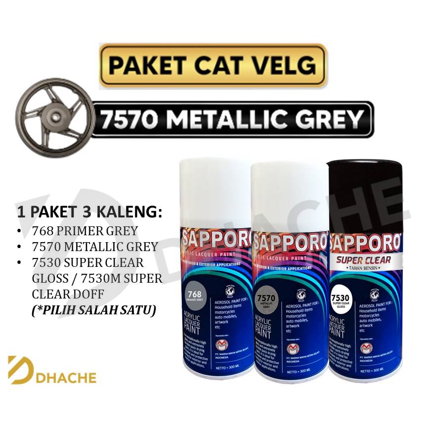 Paket Cat Velg Metallic Grey 7570 / Sapporo Spray / Sapporo Velg Abu Metalik