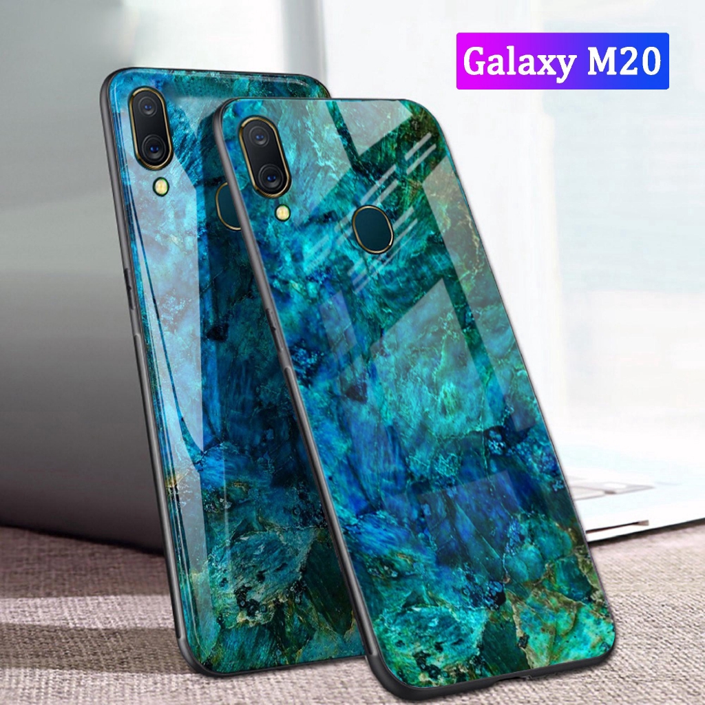 Untuk Galaxy M20 M10 Tempered Glass Protector Case Marmer Hard Casing untuk Samsung Galaxy M20 Mirro