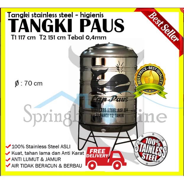 Tangki Air Stainless Steel Cap Paus V 500 Liter / Toren / Tandon