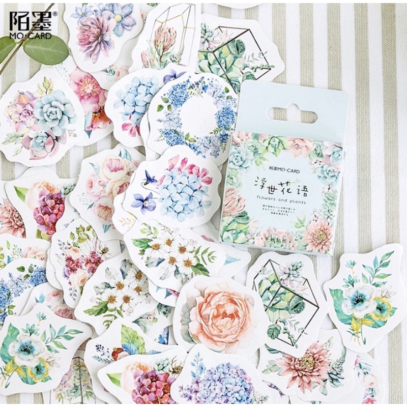 (45 PCS) STICKER AESTHETIC CUTE BOX STIKER LUCU MURAH BINATANG ORANG BUNGA SCRAPBOOK STIKER HP-Flower Garden