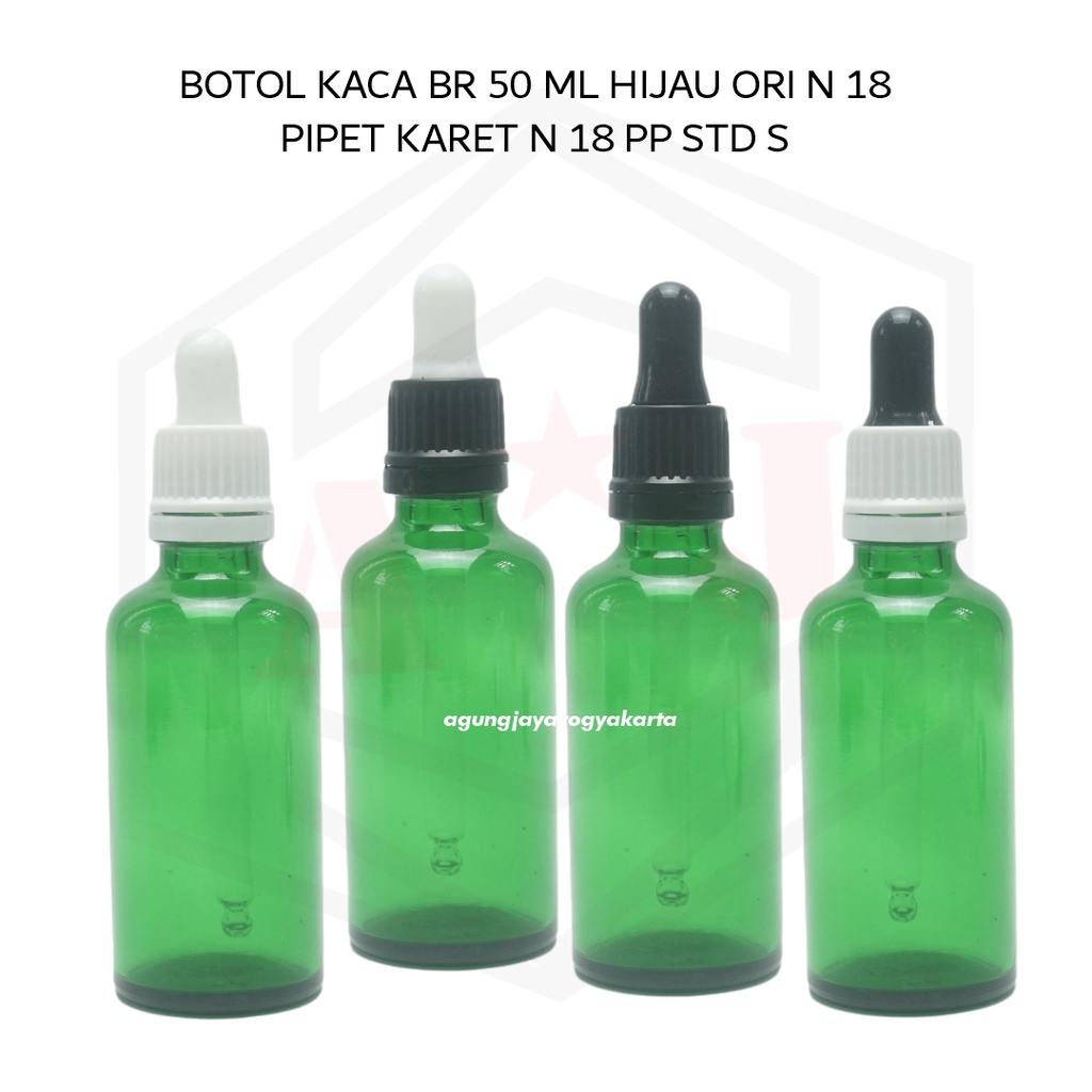 Botol Kaca Serum 50 ml  Hijau Ori Pipet S / Pipet Kaca / Botol Pipet Kaca Hijau Ori / Pipet Pipet S