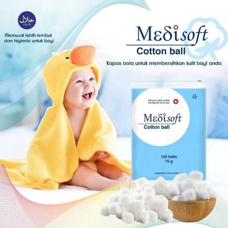 DISCON!!! Medisoft Cotton Ball 120 Balls 75g Bola Kapas Bayi Biru / Hijau