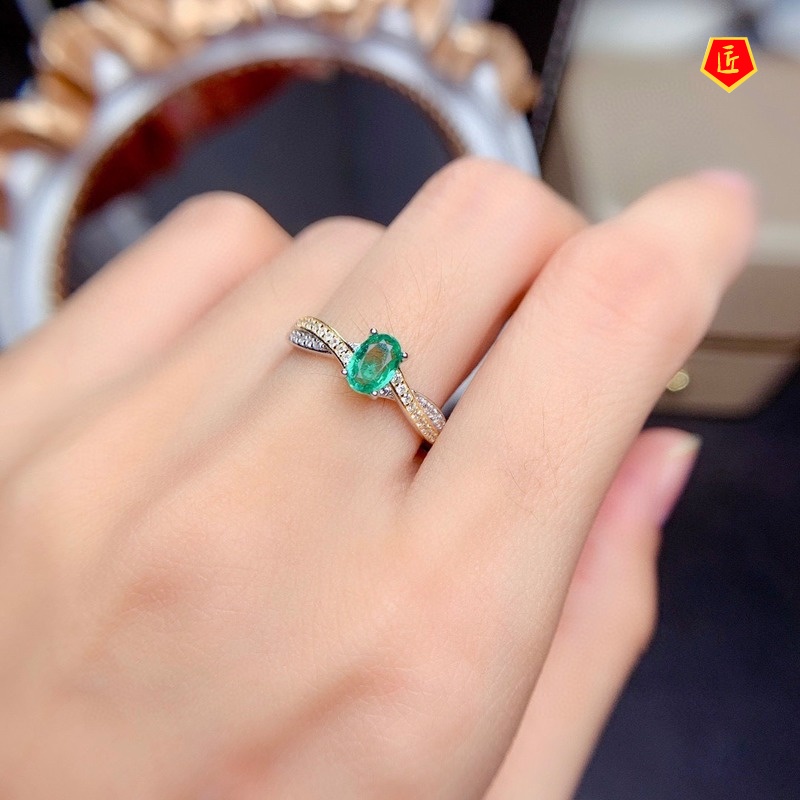 [Ready Stock]Natural Emerald Ring Pt950 Simple and Elegant