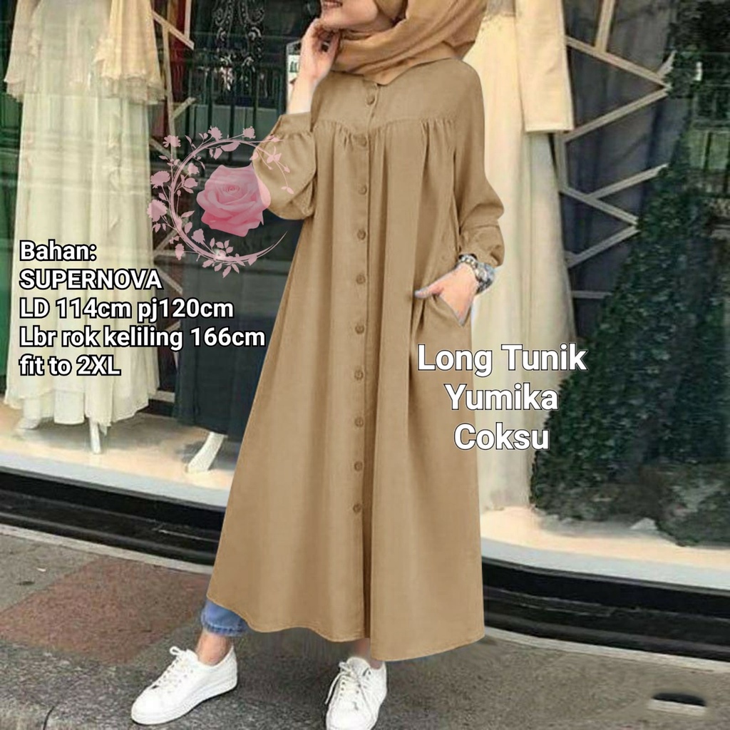 Tunik Jumbo Long Tunik Yumika Tunik Wanita Jumbo Tunik Busui Bahan Supernova KANCING HIDUP FULL LD 1