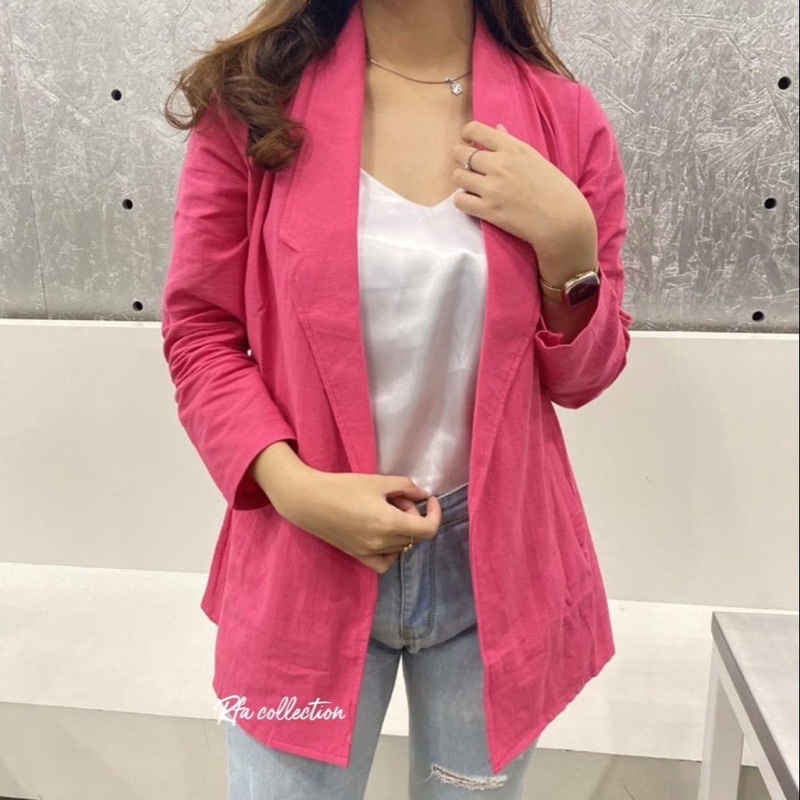 BLAZER LINEN OUTER LINEN ATASAN LINEN MODEL KOREA DENGAN BAHAN HALUS TIDAK NERAWANG