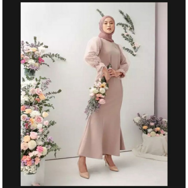 Davea Dress Gamis Duyung Baju Kondangan Wanita Muslimah Dress Mewah Bahan Scuba Organza