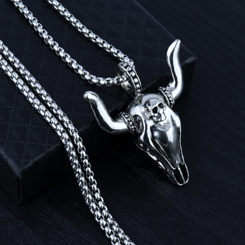 Kalung Rantai Liontin Kepala Kambing Tengkorak Bahan titanium Gaya retro Eropa Amerika Untuk Pria