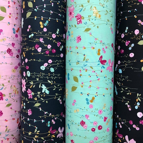 Kain katun jepang motif bunga pink lebar besar 1.50m