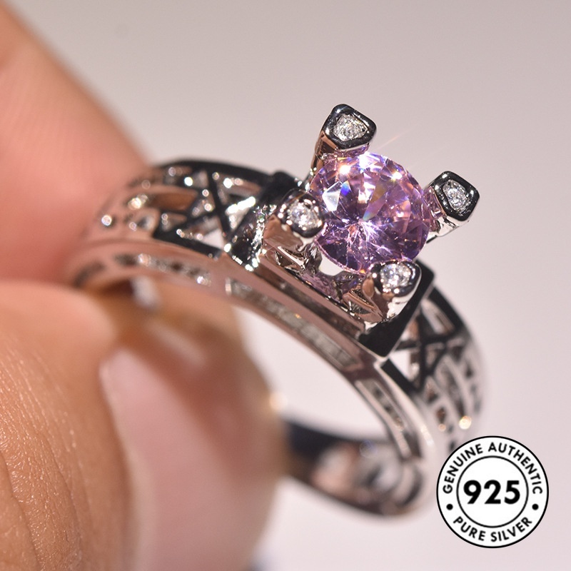 Cincin Berlian Pink Bahan S925 Silver Untuk Wanita