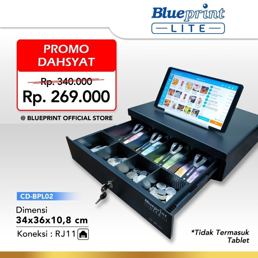 CASH DRAWER LACI KASIR BLUEPRINT BPL01 40X42X11cm RJ11