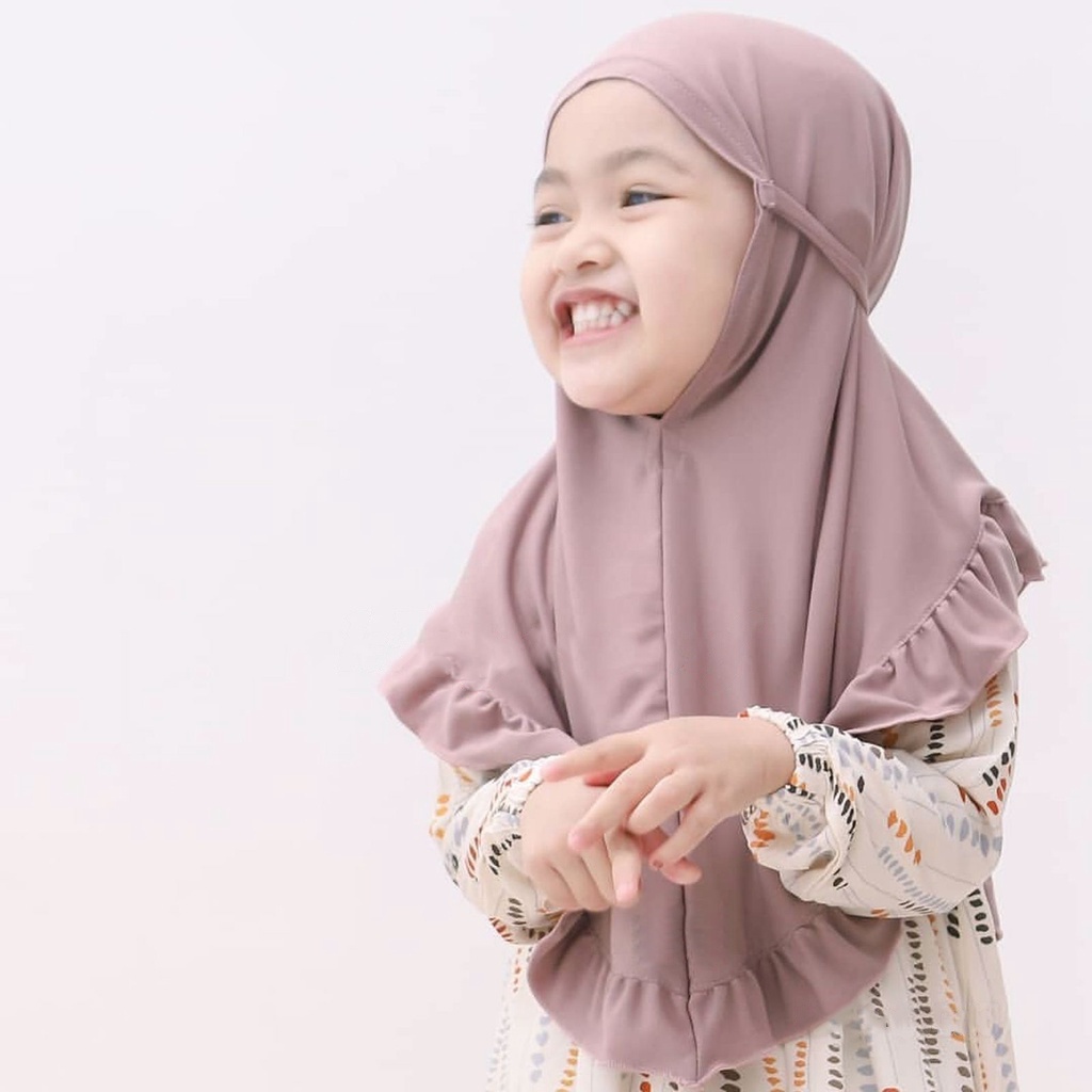 Jilbab Instan Anak / Bergo Anak / Khimar Anak Rempel Tania Jersi Umur 3 - 10 Th