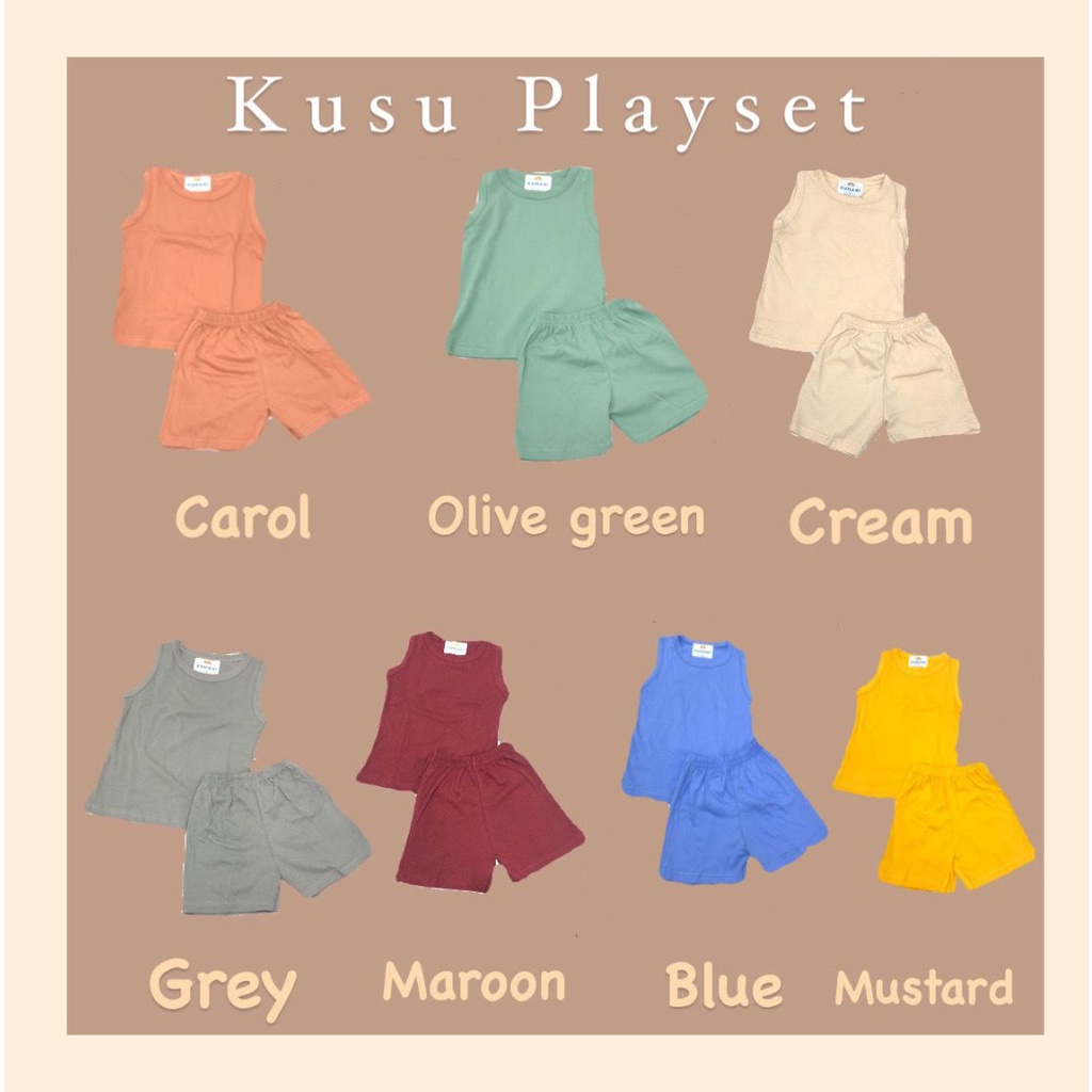 Kumagi -Kusu Setelan Baju Anak Polos Unisex Lengan Buntung 0-6tahun / Playset / Basic Tee - Setelan Unisex / Setelan anak-anak murah termurah