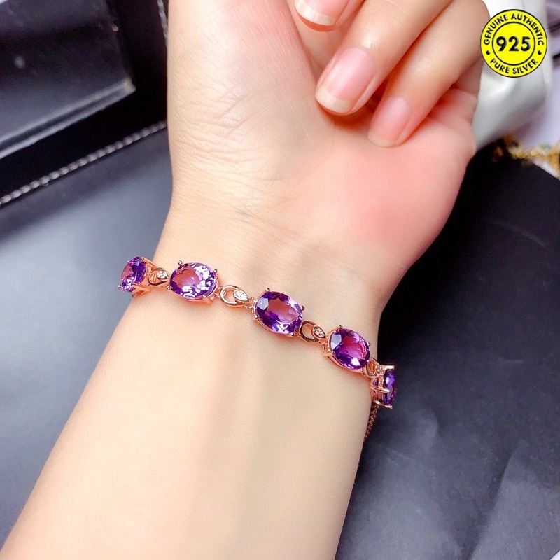 Amethyst Bracelet Colored Gems Bracelet Women's Full Diamond Egg Shape Hand Jewelry