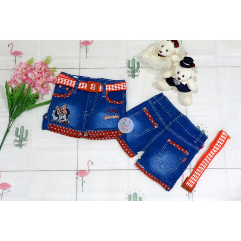 #1049 Hot Pants Bordir Minnie.kombi polka orange.FREE BELT.