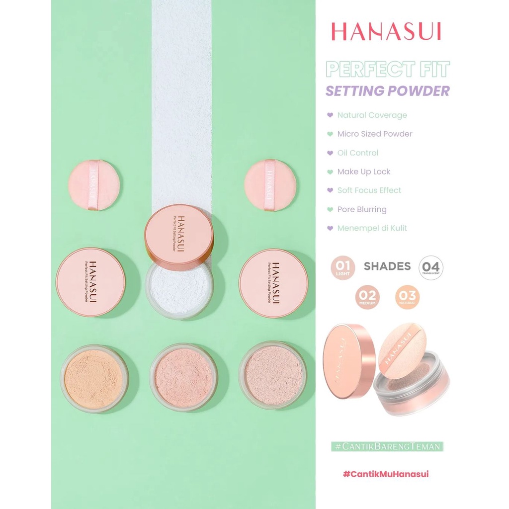 Hanasui Perfect Fit Setting Powder 12gr | Natural / Medium / Light / Translucent Bedak Base Makeup