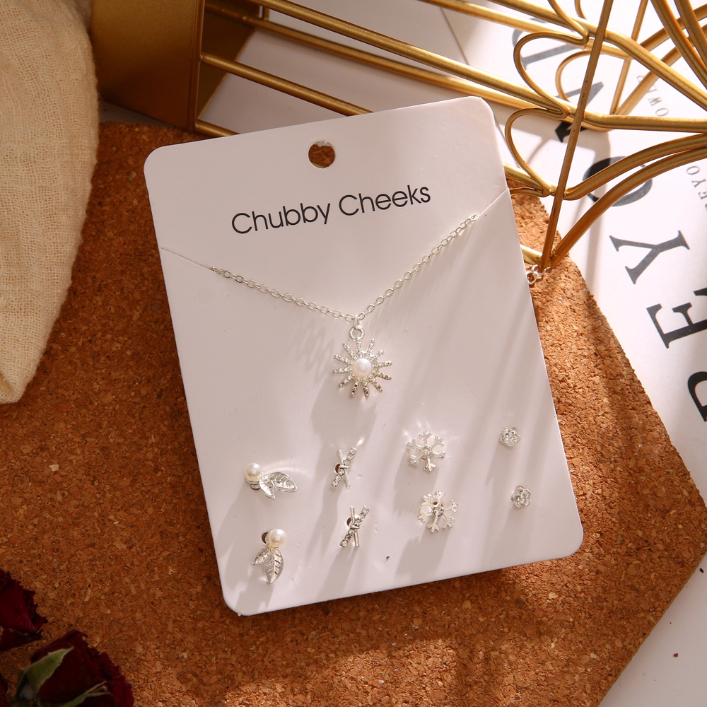 Fashion Korean Stud Earrings Set Imitation Pearl Pentagram Deer Fish Tail Cross Snowflake Heart Earrings Choker Women Gifts Jewelry