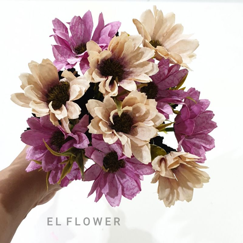 Bunga Aster Krisan 10 kuntum Bunga Artificial Dekorasi-Ungu coklat