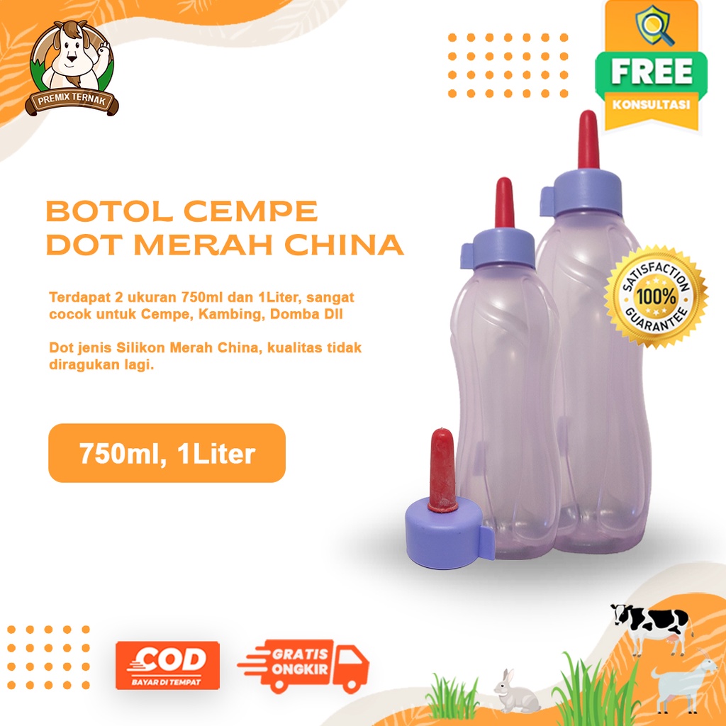 BOTOL DOT PEDET 1 LITER - DOT SILIKON MERAH - Botol Susu Pedet Anak Sapi Kerbau - Botol Dot Silikon Merah