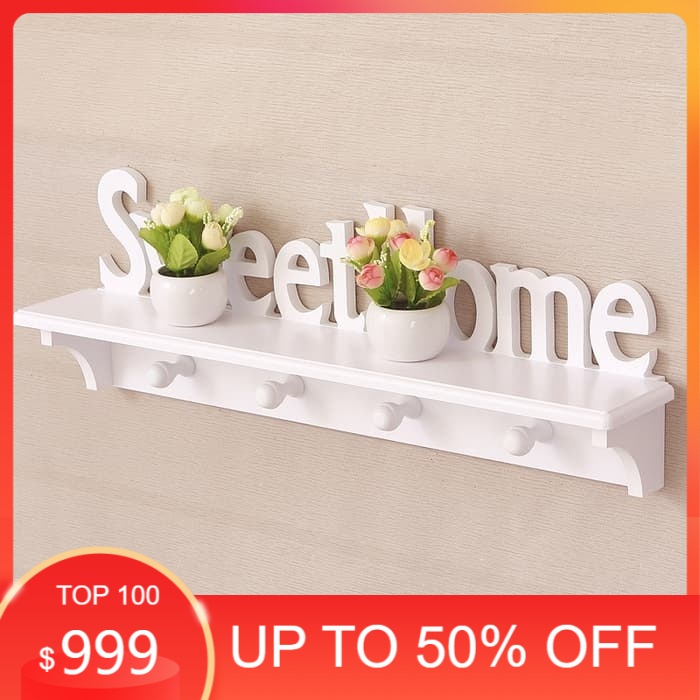 Rak dinding vintage SWEETHOME (dengan 4buah hook gantungan ), Rak Tempel, Rak Gantung, Rak Buku