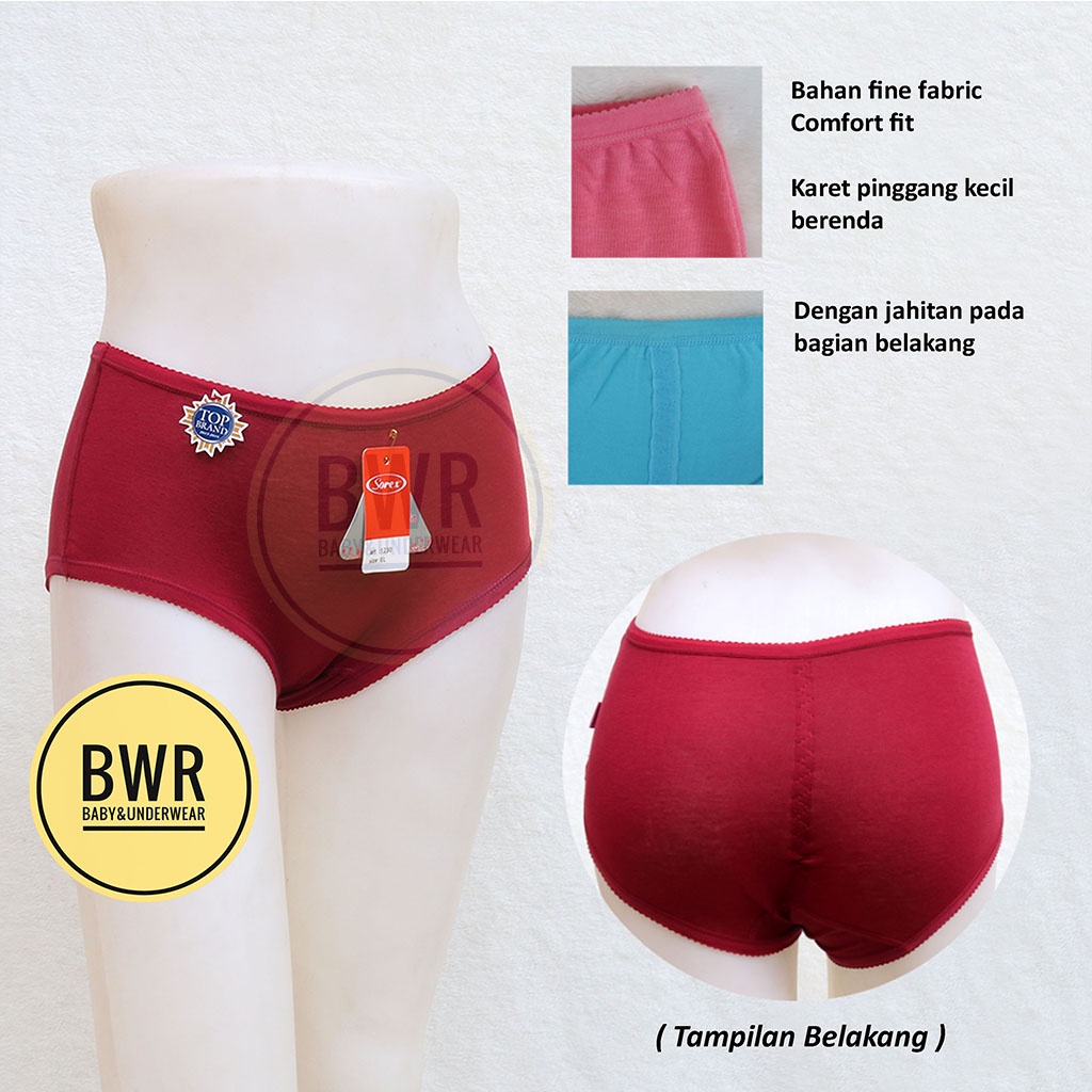 [ 6 pc ] CD Sorex 1230 / Celana Dalam Wanita Midi Katun Mix Comfort Fit | Bwr