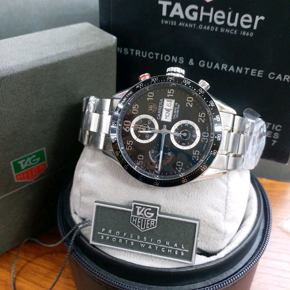 Jam Tangan Pria Teg heuert Calibre 16 silver black ceramic 43mm Swissclone