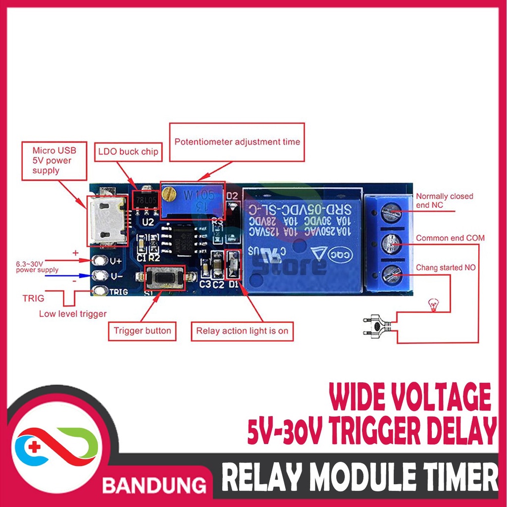 WIDE VOLTAGE 5V-30V TRIGGER DELAY RELAY MODULE TIMER SWITCH