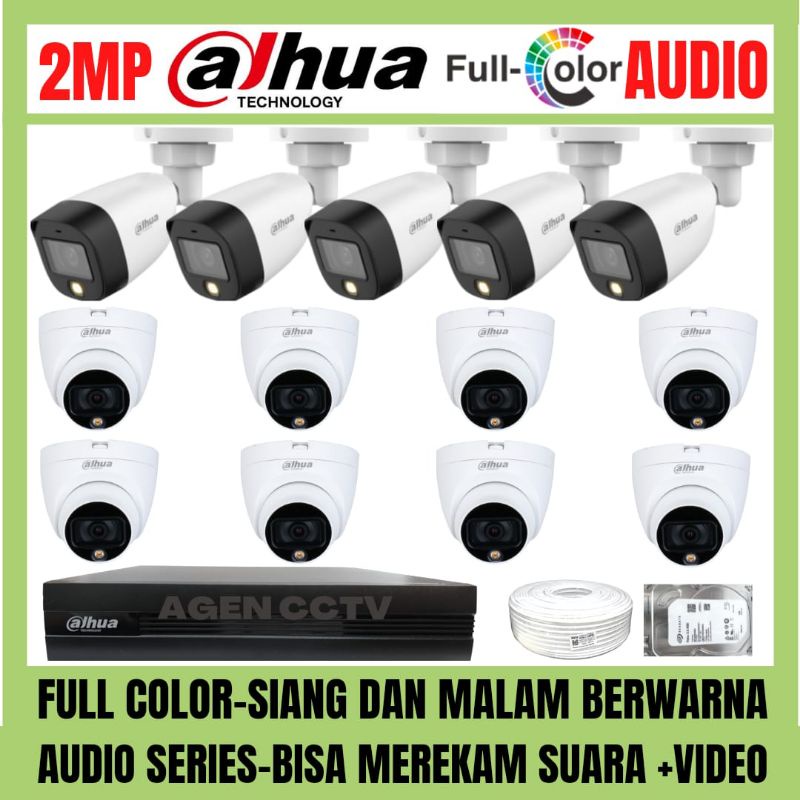 PAKET CCTV DAHUA FULL COLOR 2MP 16 CHANNEL 13 KAMERA AUDIO COLORVU