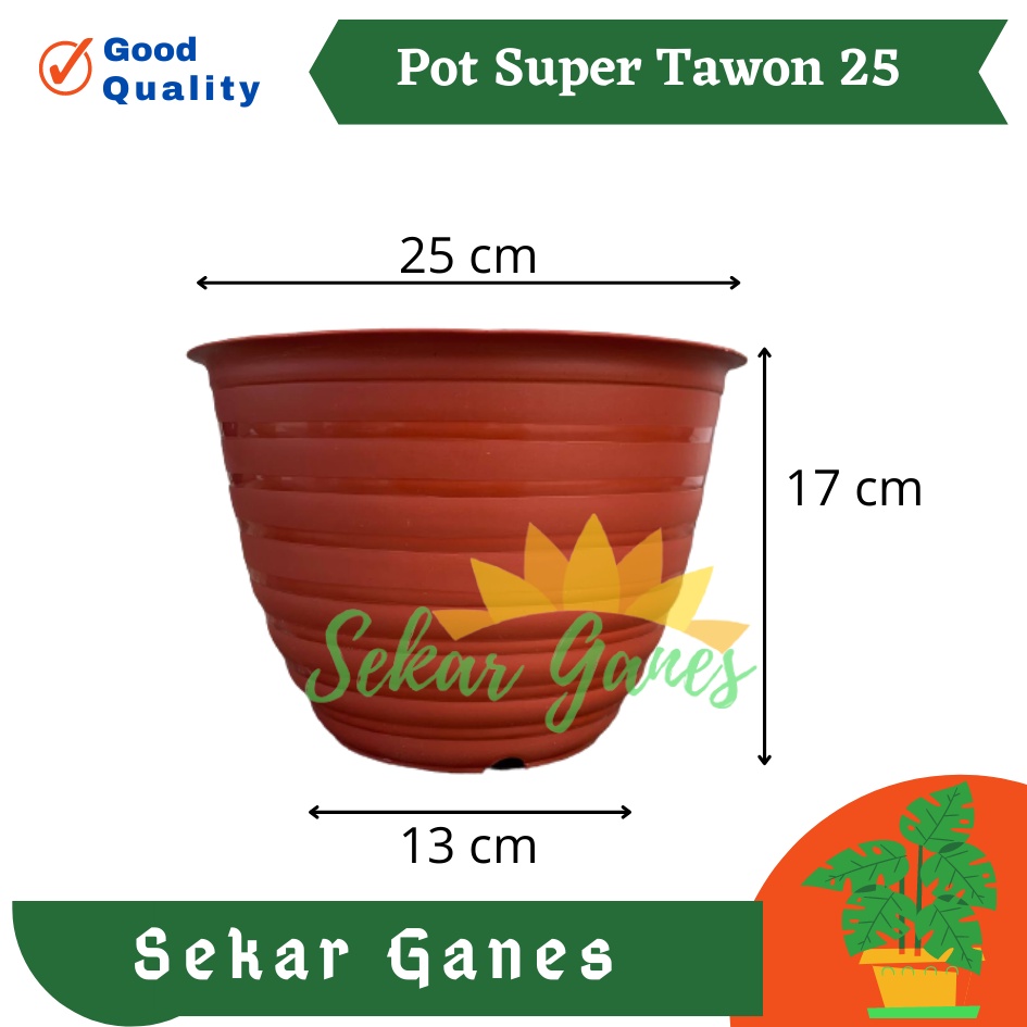 Pot Super Tawon 25 Merah bata ukuran 25 cm Pot bunga tanaman plastik